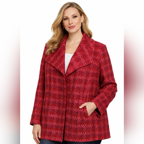 CAbi Jackets & Blazers - CAbi Sloan Tweed Peacoat (Style 3031) – Scarlet Red Bouclé Shawl Collar Coat